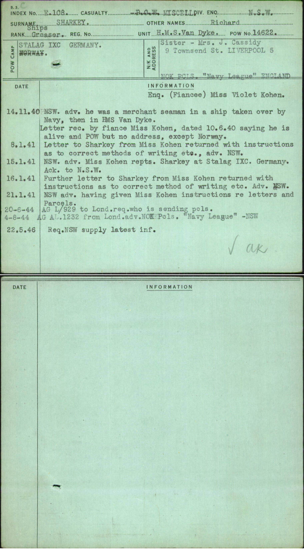 Sharkey, Richard, [No Service Number]