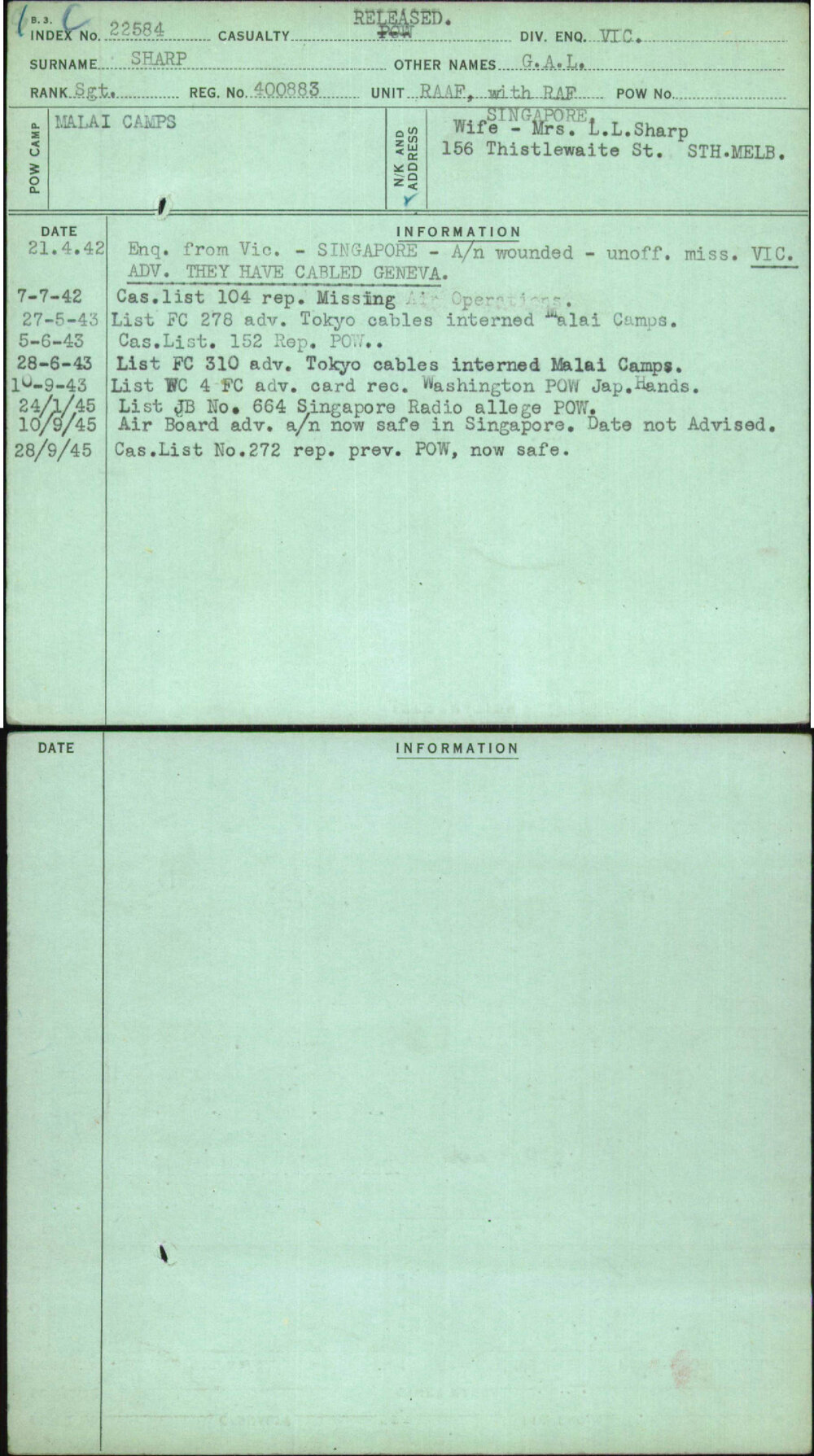 Sharp, G A L, 400883