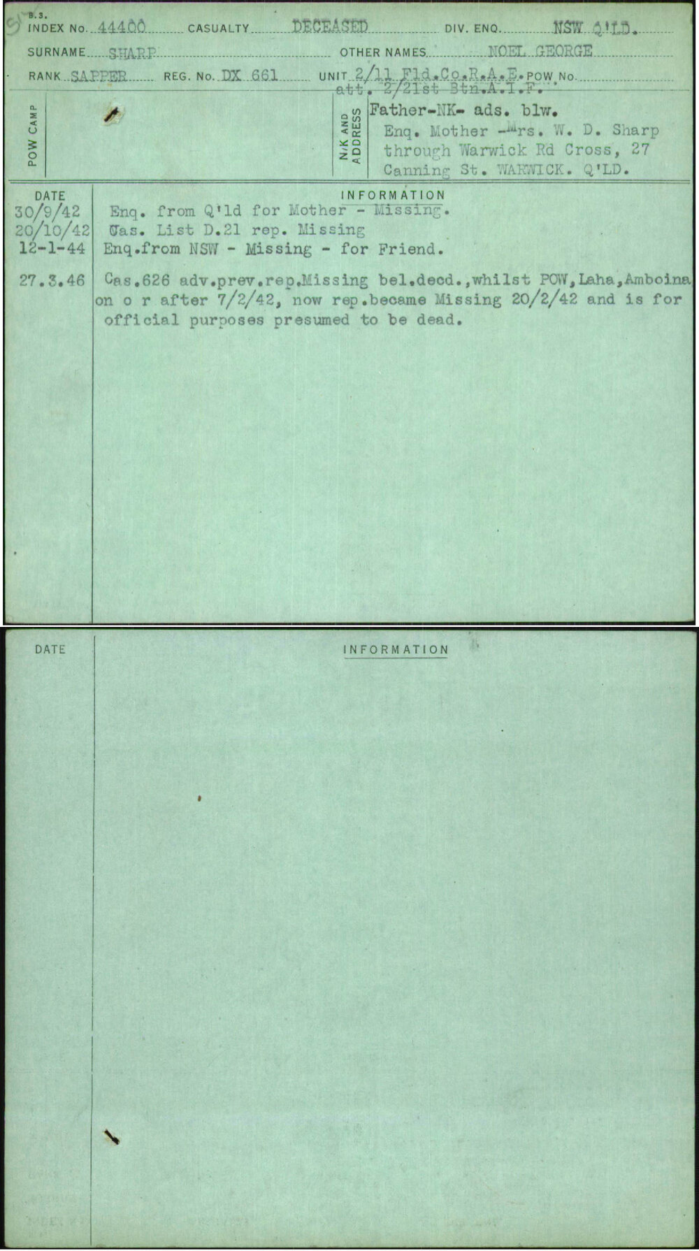 Sharp, Noel George, Dx661