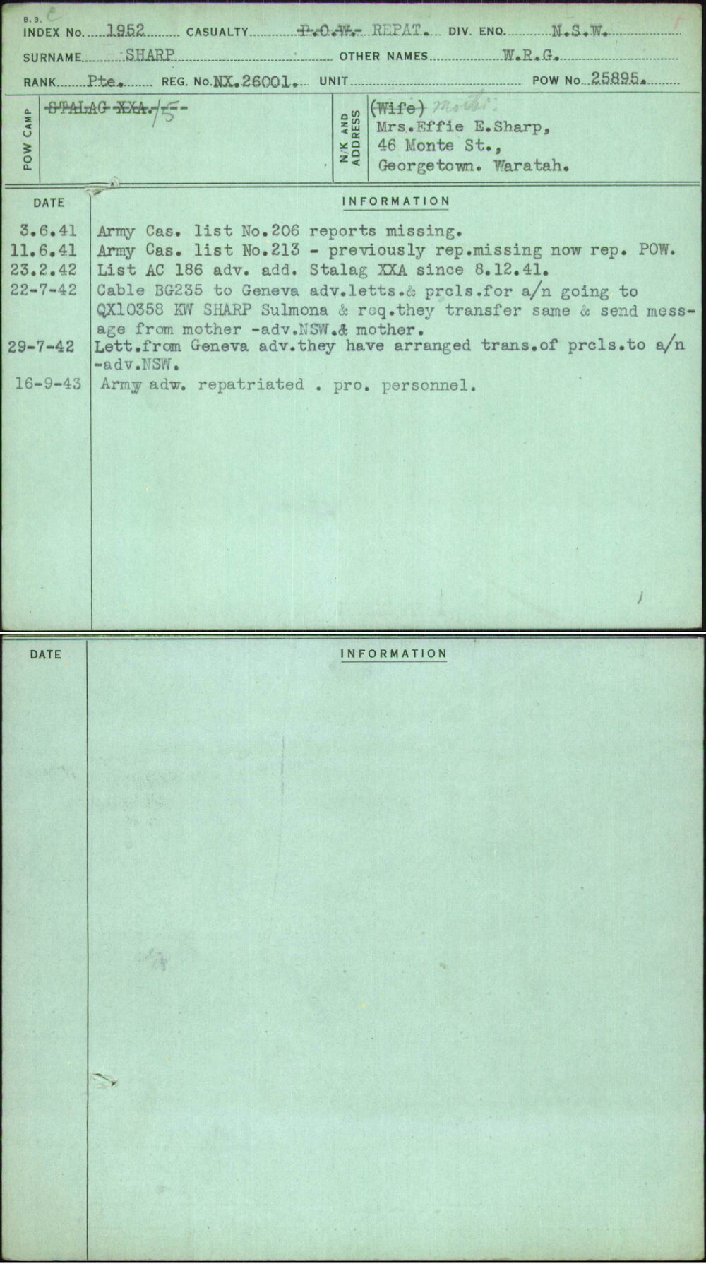 Sharp, W R G, NX26001