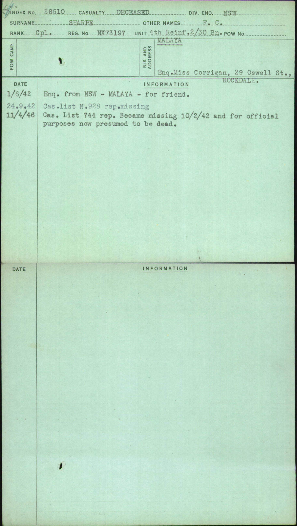 Sharpe, F C, NX73197