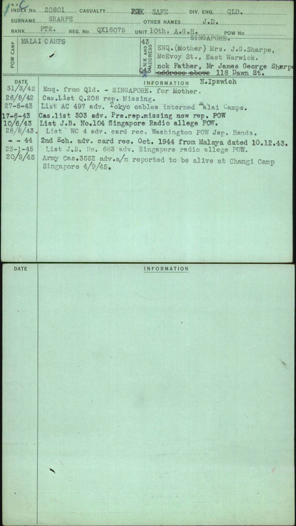 Sharpe, J D, QX16075