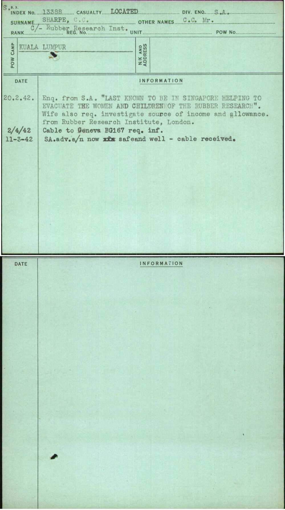 Sharpe Cc, C C Mr, [No Service Number]