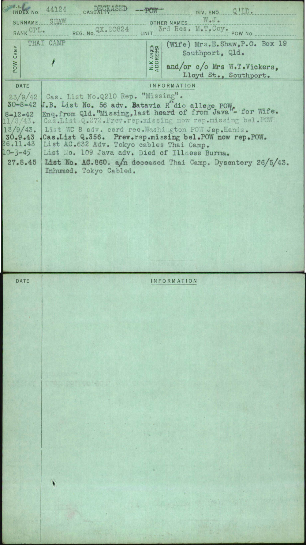 Shaw, W J, QX20824