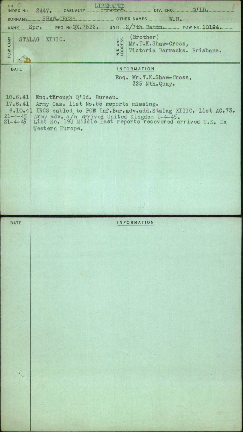 Shaw-Cross, W H, QX7522