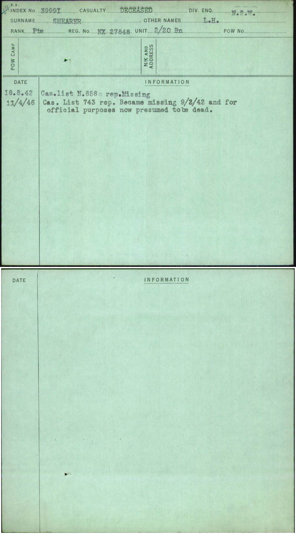 Shearer, L H, NX27848