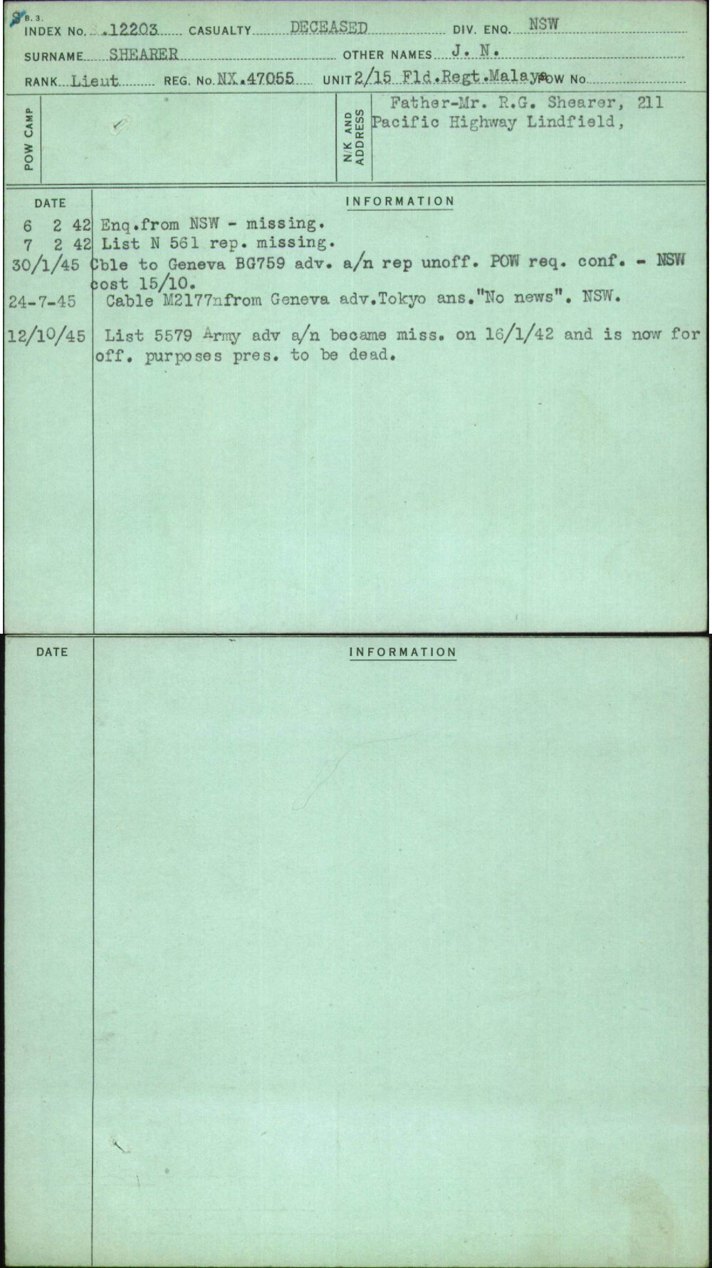 Shearer, J N, NX47055