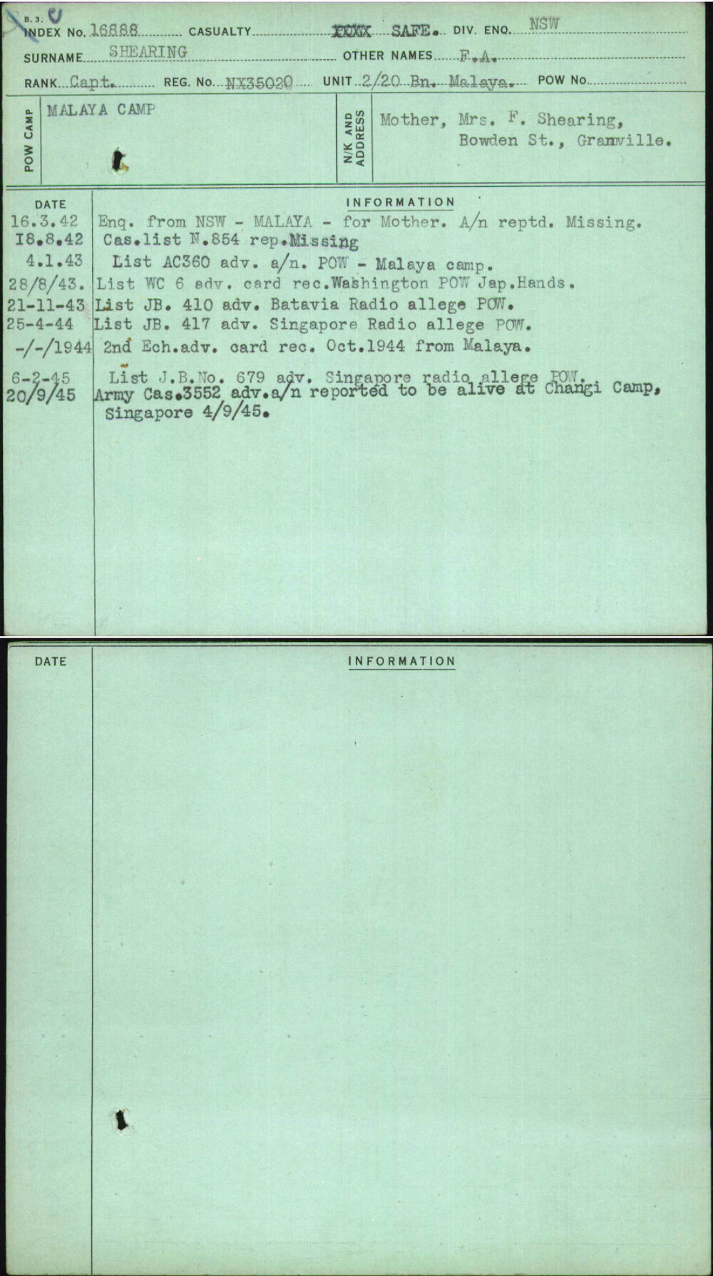 Shearing, F A, NX35020
