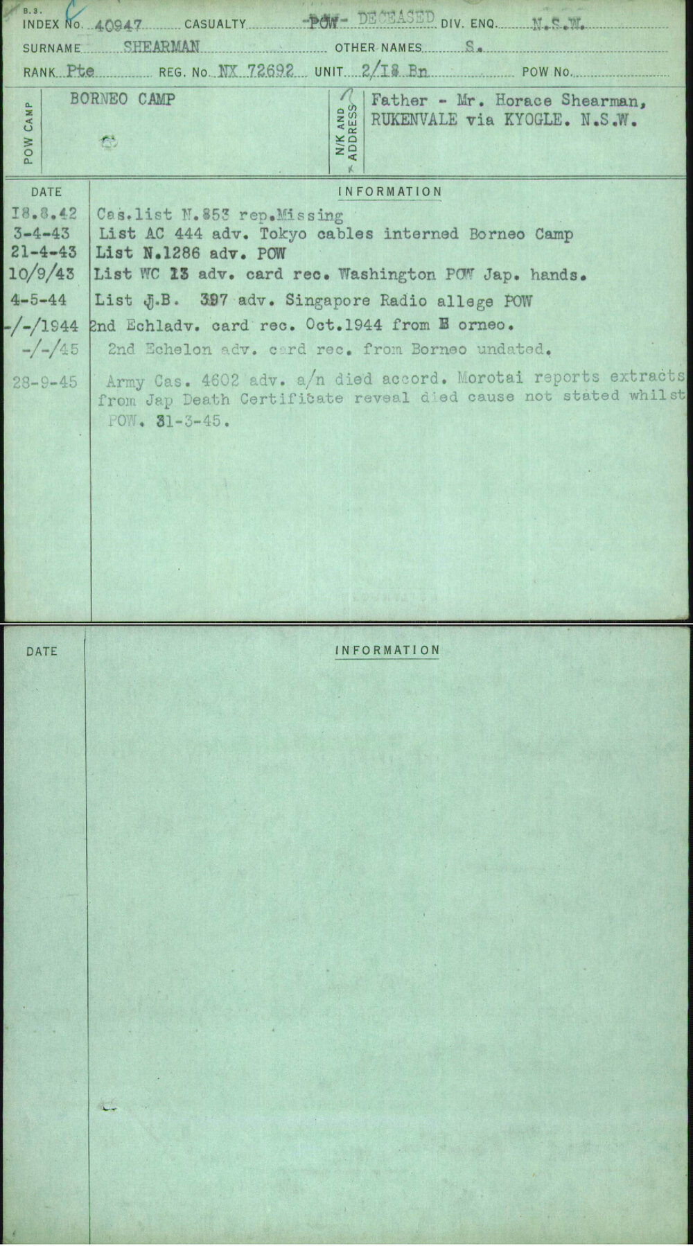 Shearman, S, NX72692