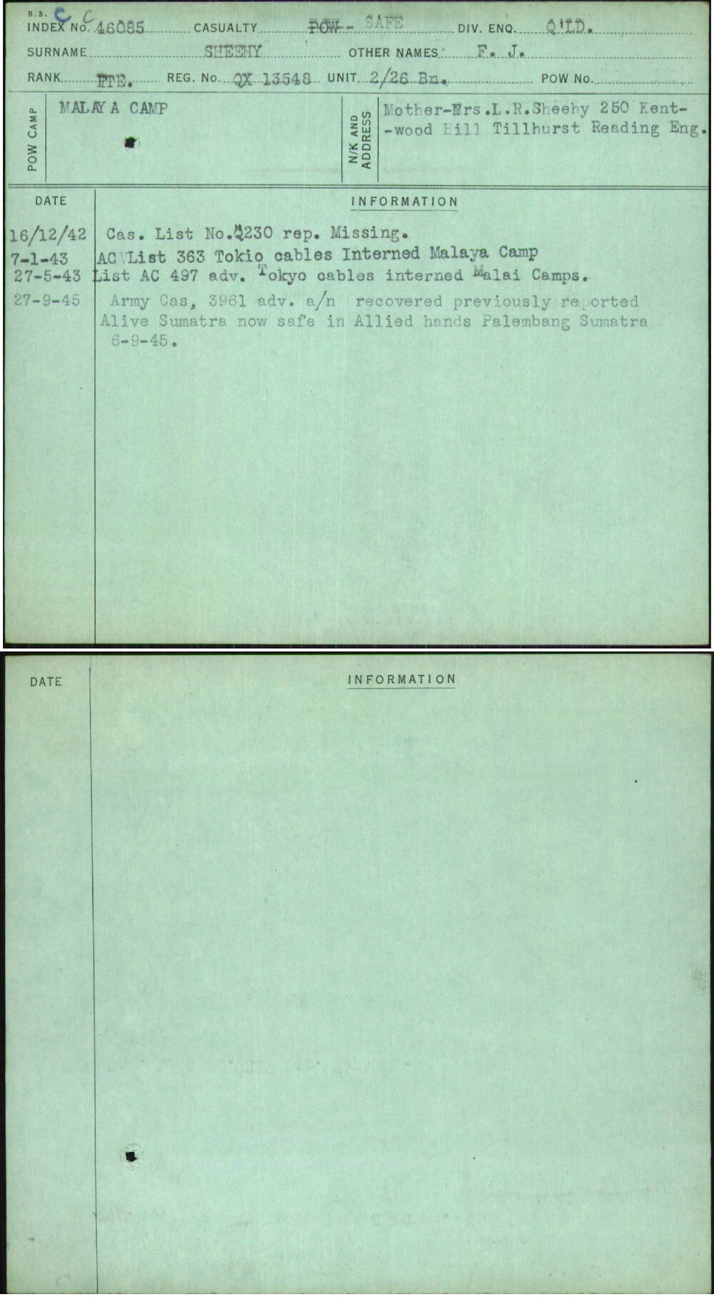 Sheehy, F J, QX13548