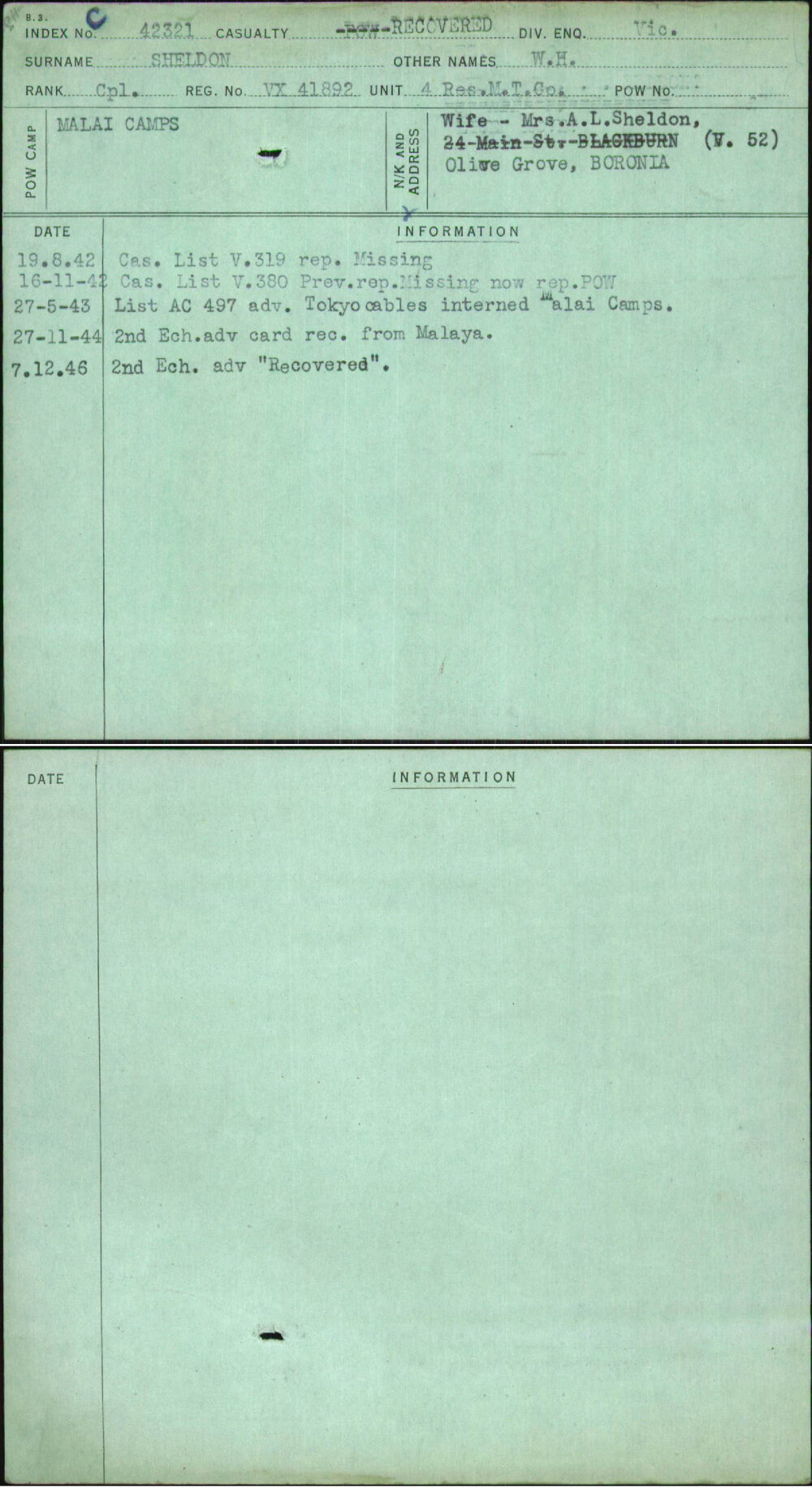 Sheldon, W H, VX41892
