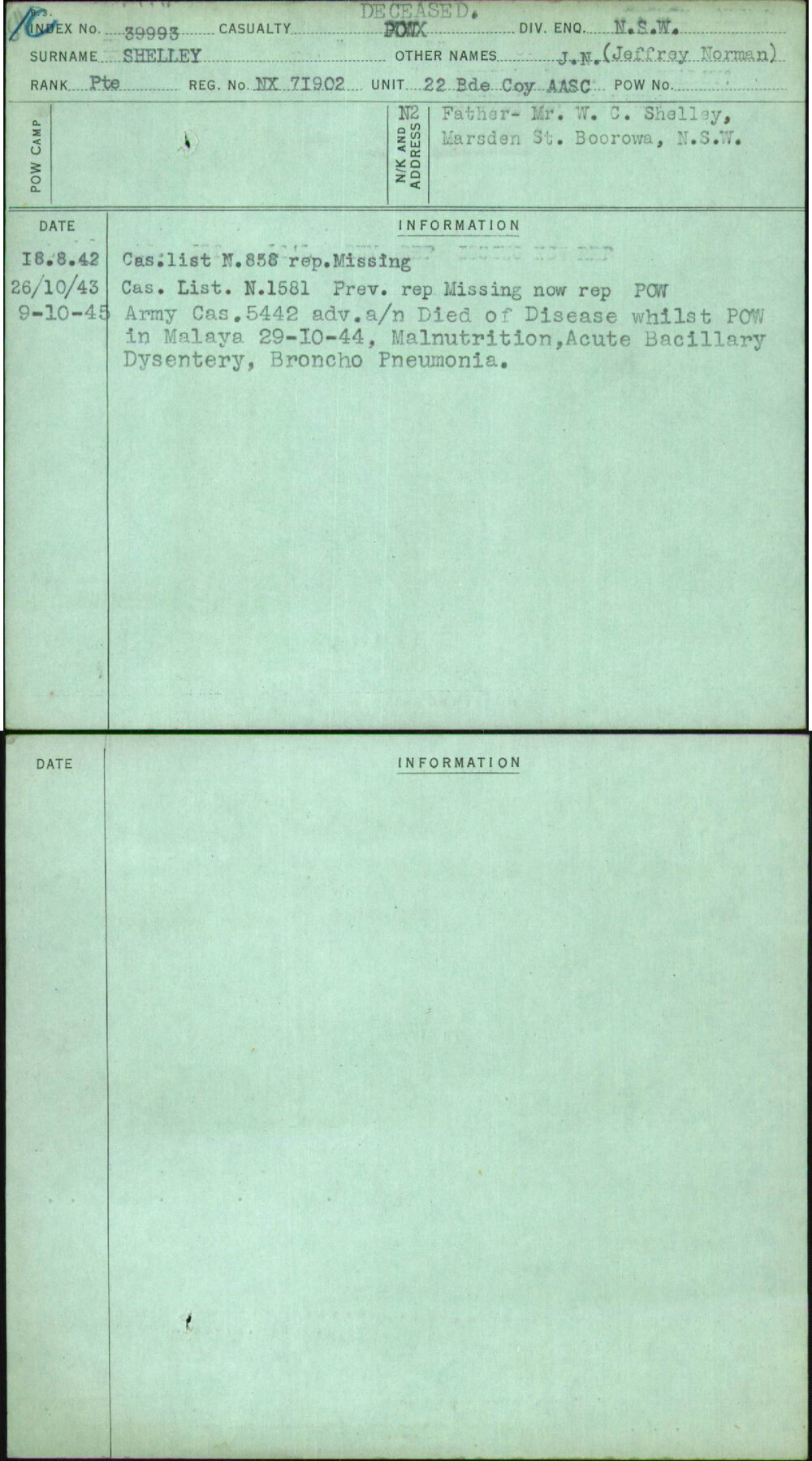 Shelley, J N (Jeffrey Norman), NX71902
