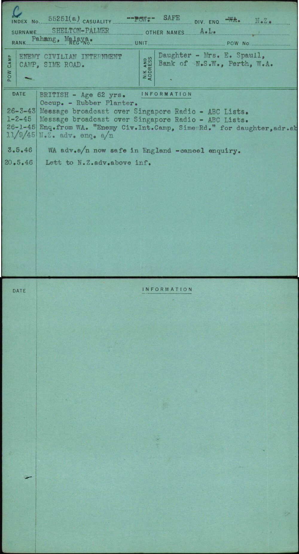 Shelton-Palmer, A L, [No Service Number]