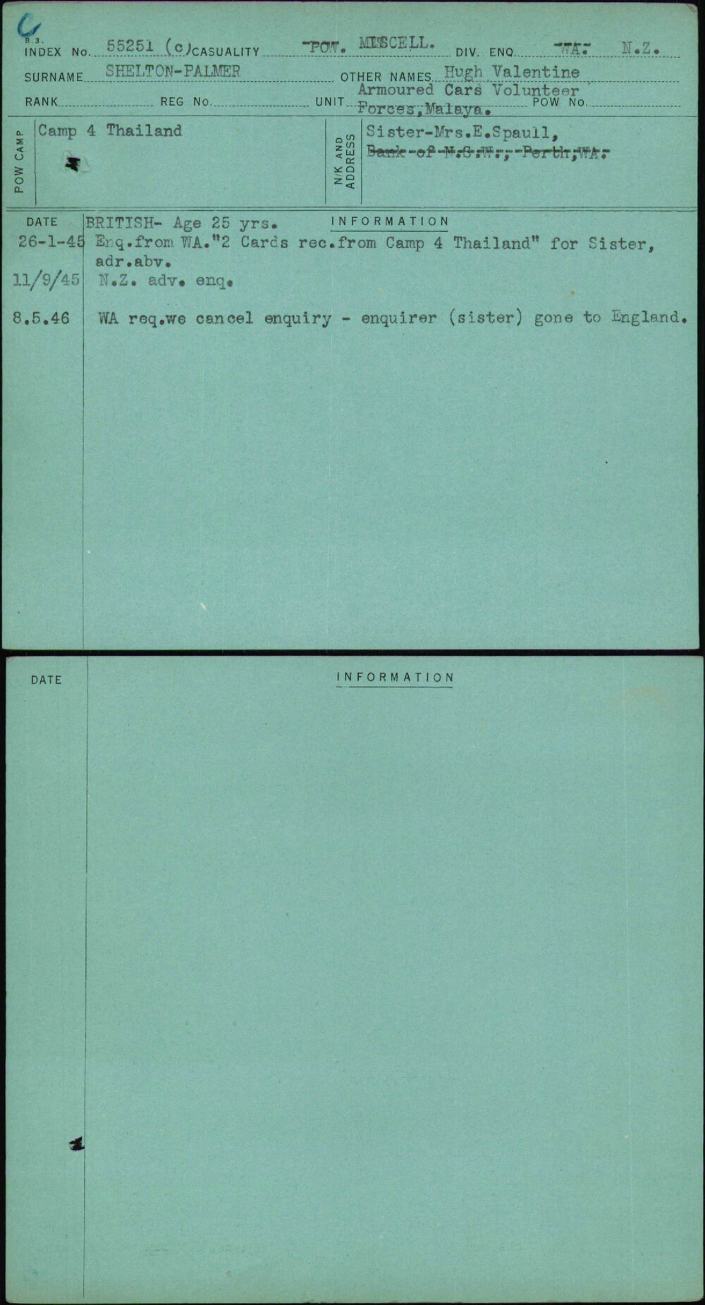 Shelton-Palmer, Hugh Valentine, [No Service Number]