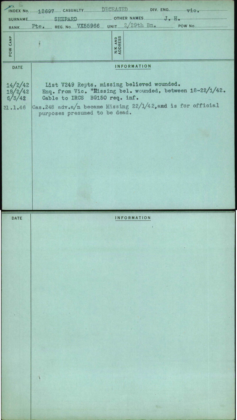 Shepard, J H, VX55966