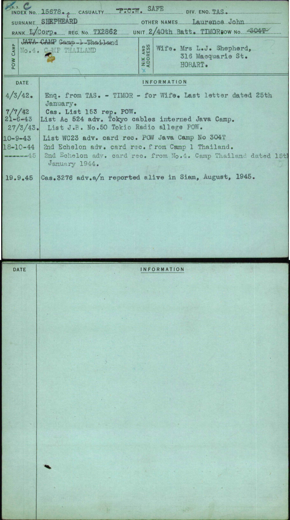 Shepheard, Laurence John, TX2862