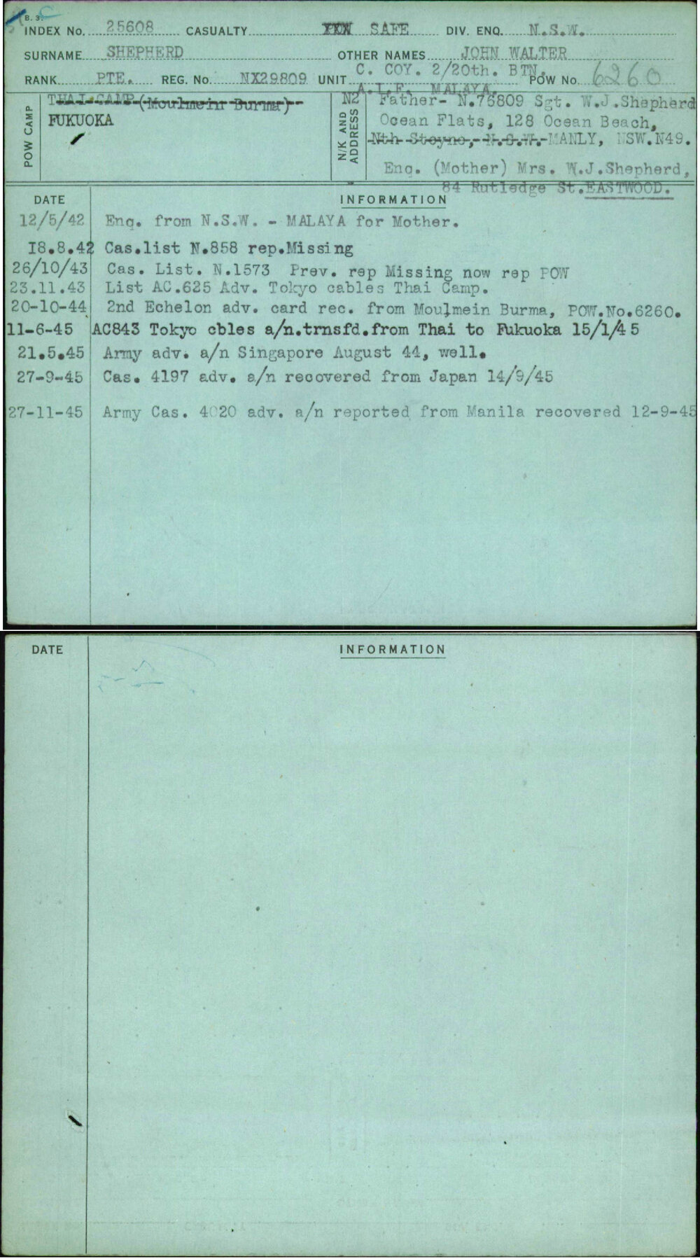 Shepherd, John Walter, NX29809