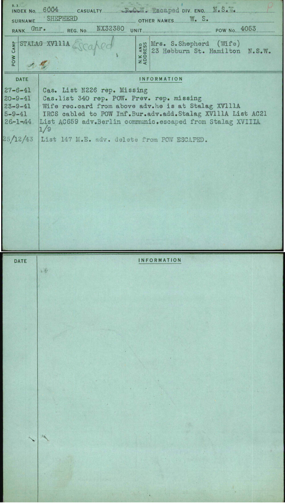 Shepherd, W S, NX32380