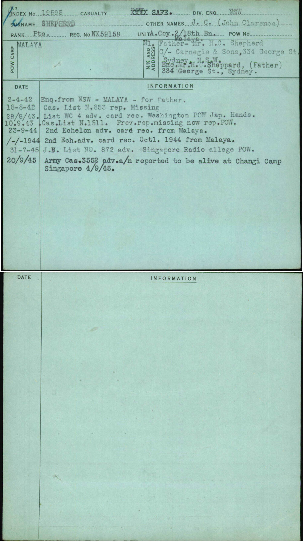 Shepherd, J C (John Clarence), NX59158