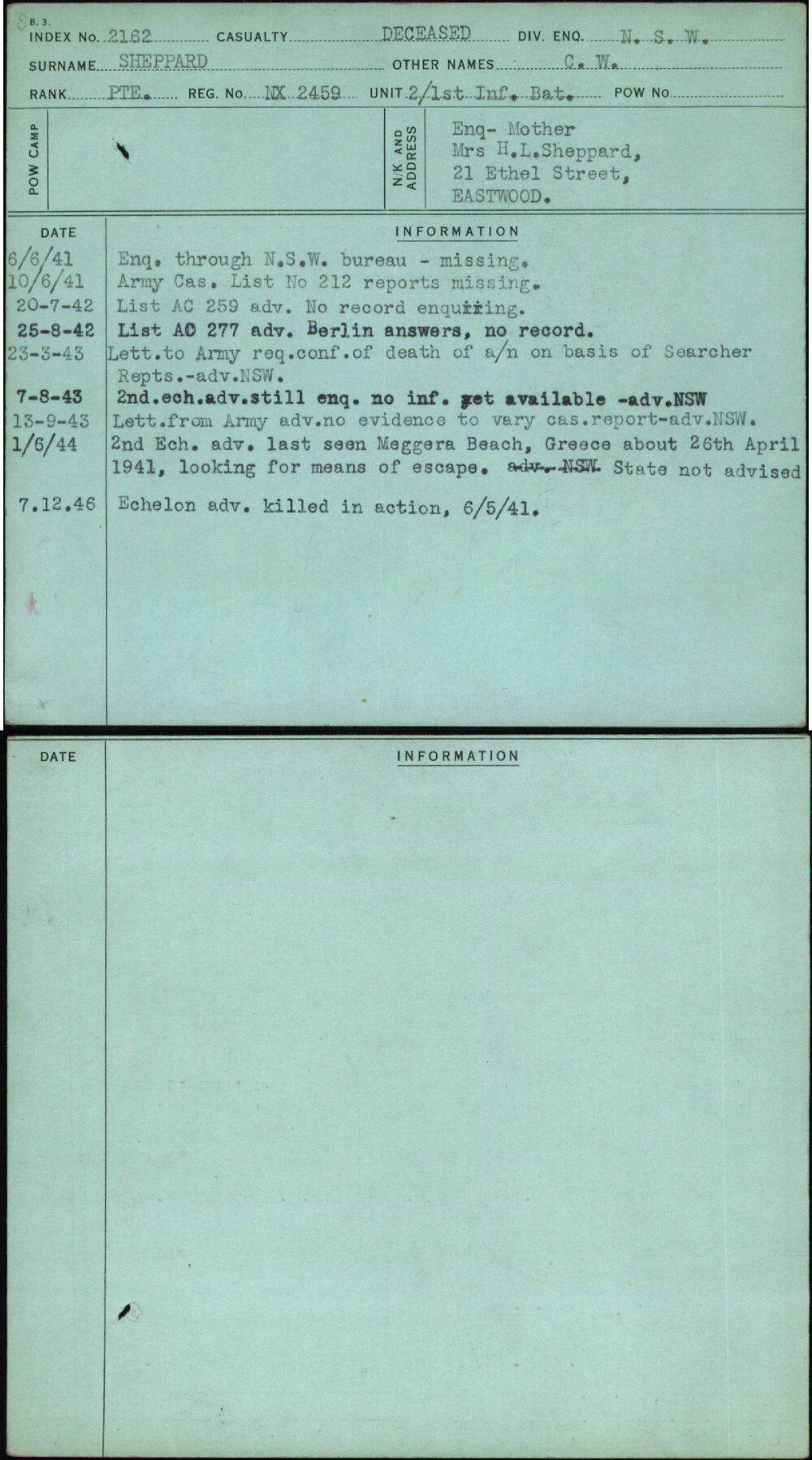 Sheppard, C W, NX2459