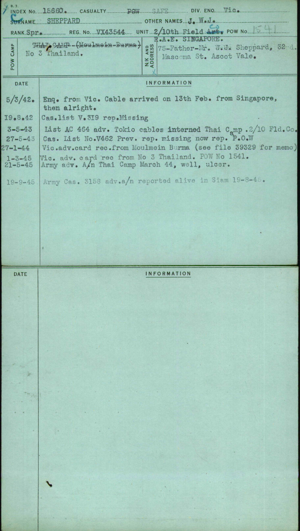 Sheppard, J W J, VX43544