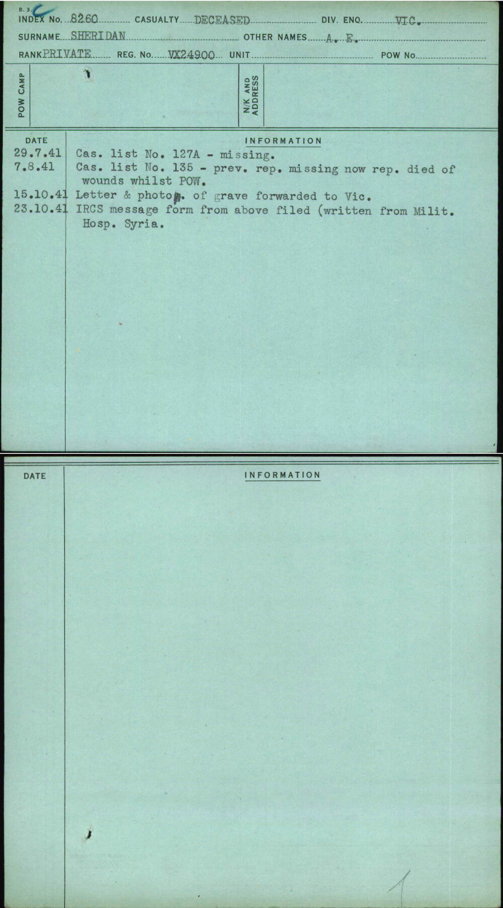 Sheridan, A E, VX24900