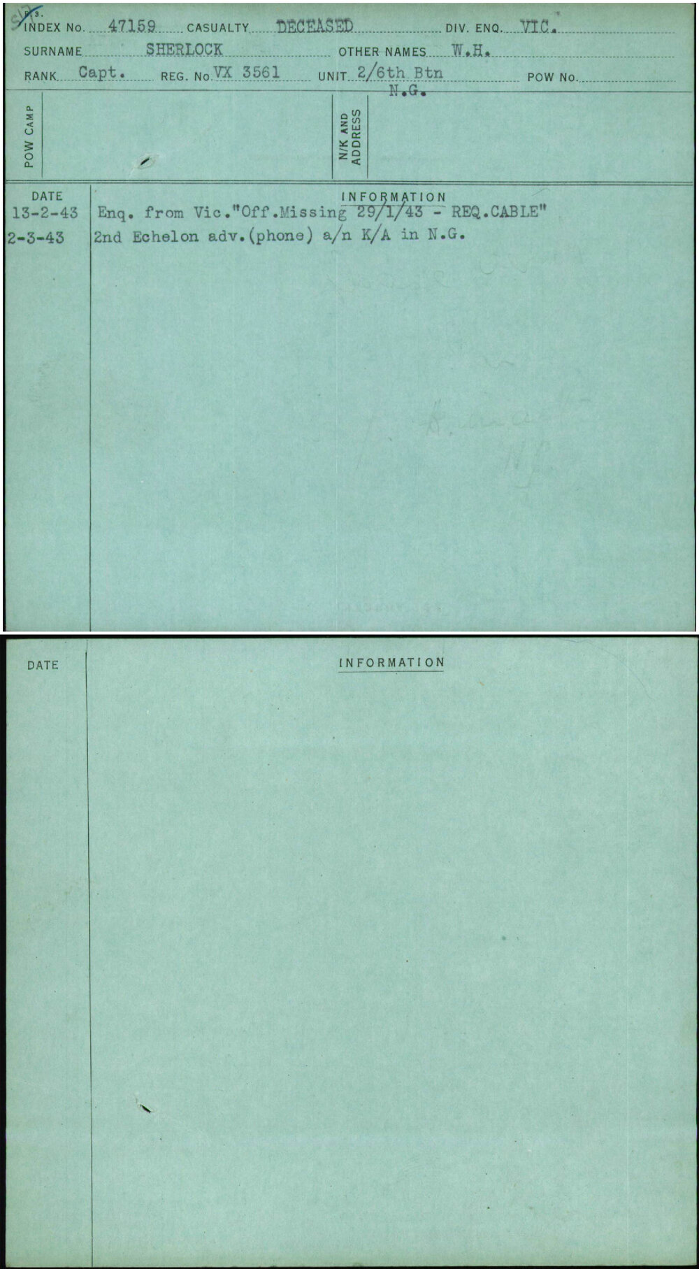 Sherlock, W H, VX3561