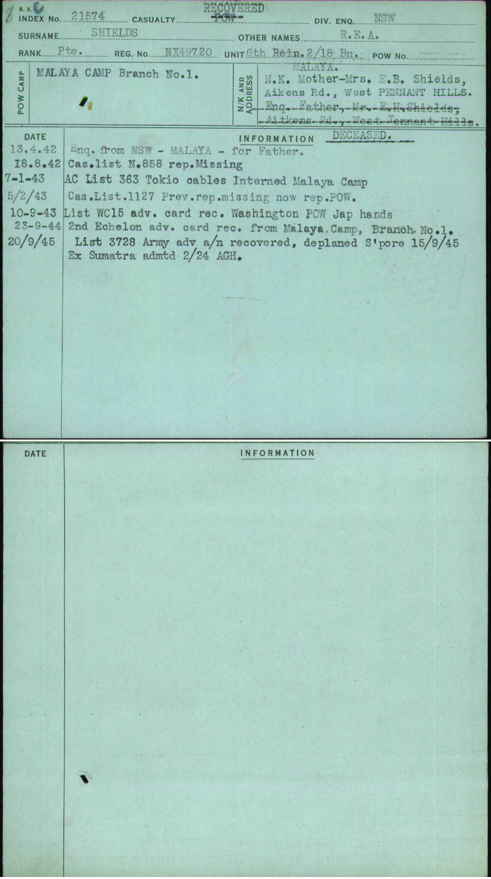 Shields, R E A, NX49720