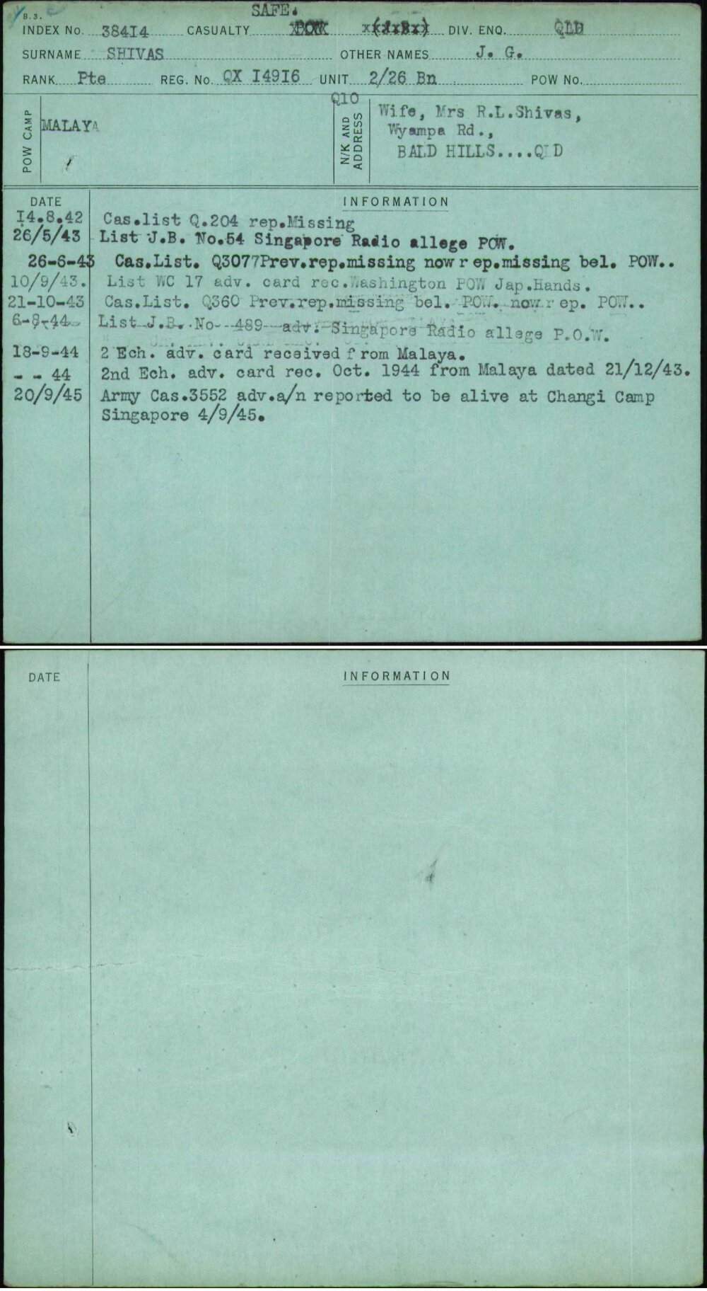 Shivas, J G, QX14916