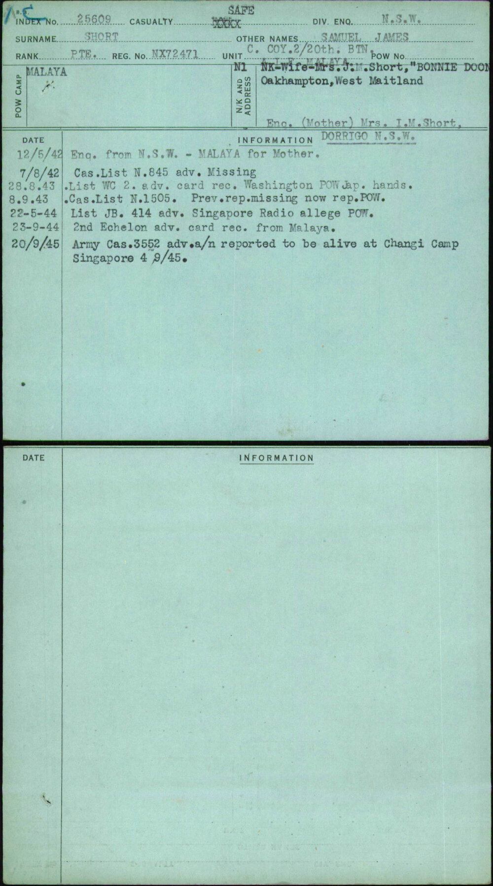 Short, Samuel James, NX72471