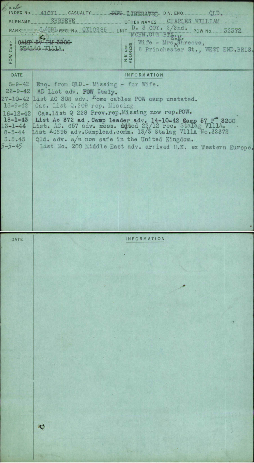 Shreeve, Charles William, QX10285