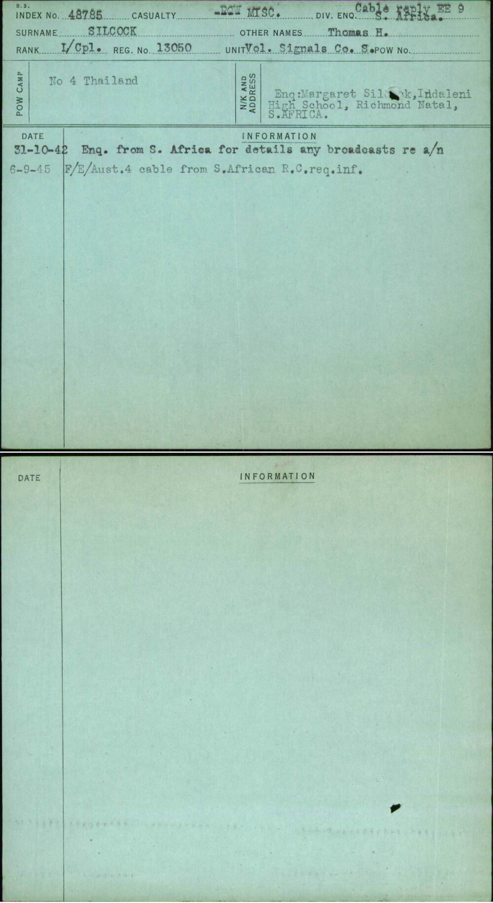 Silcock, Thomas H, 13050