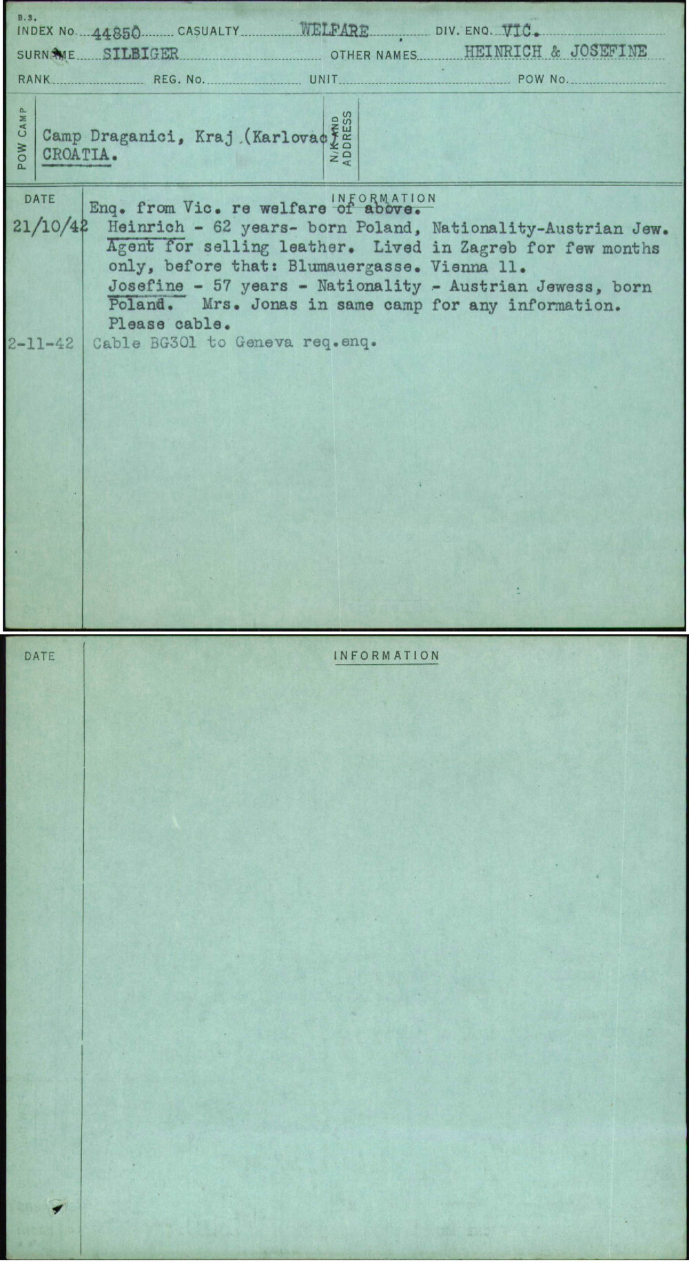 Silbiger, Heinrich &amp; Josefine, [No Service Number]