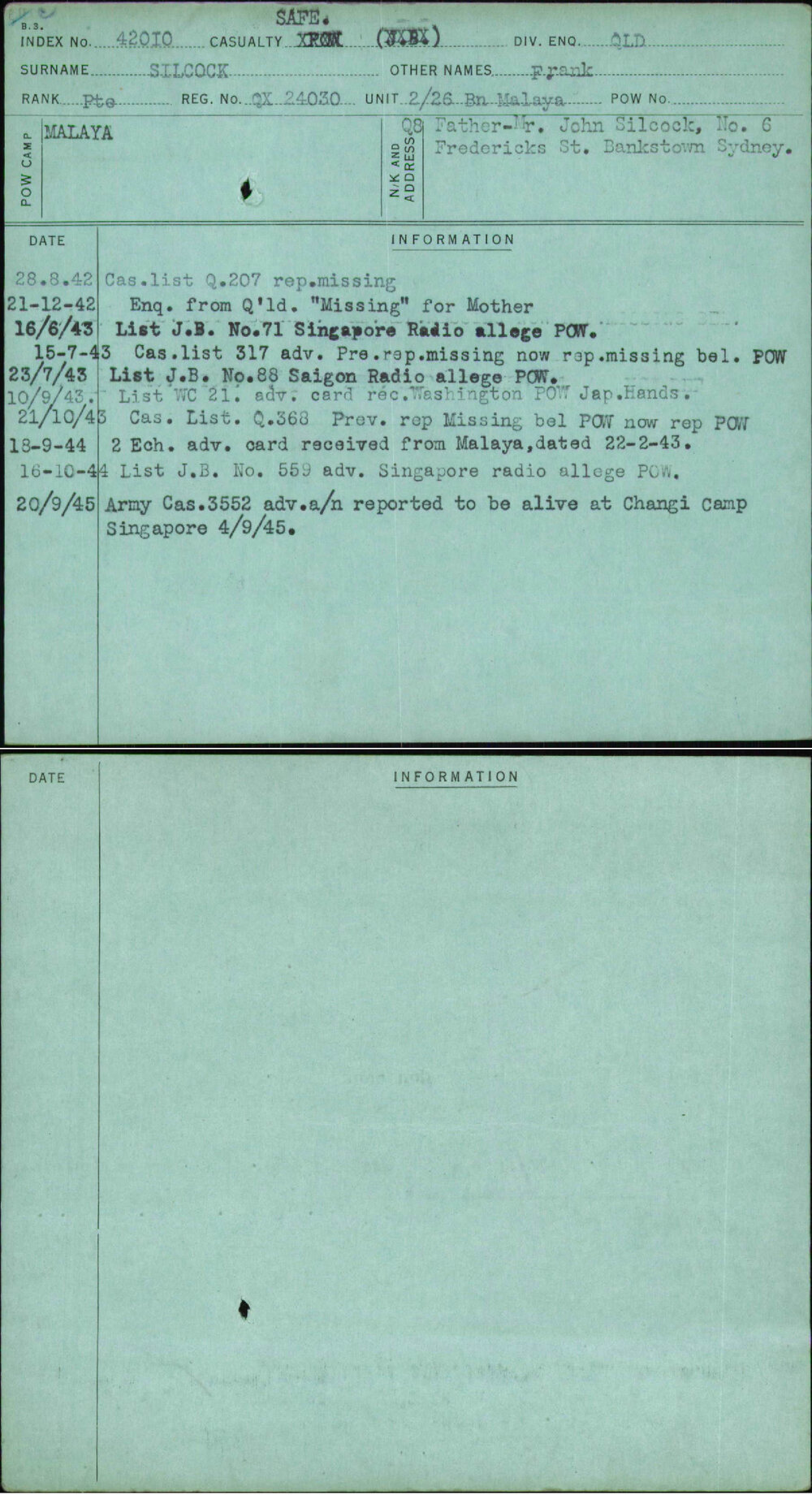 Silcock, Frank, QX24030