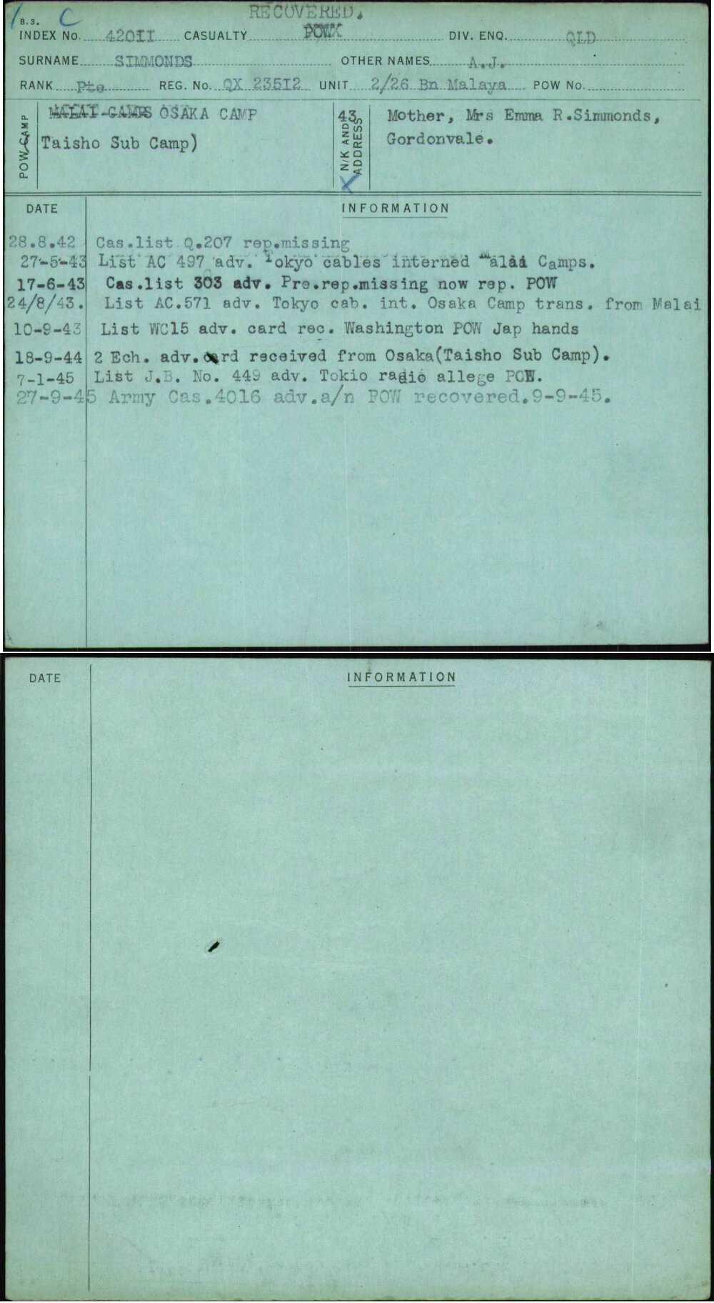 Simmonds, A J, QX23512