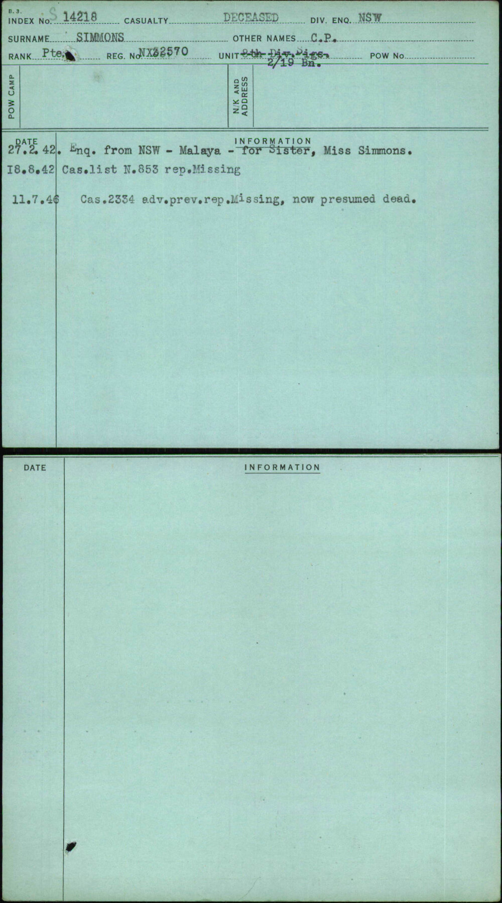 Simmons, C P, NX32570