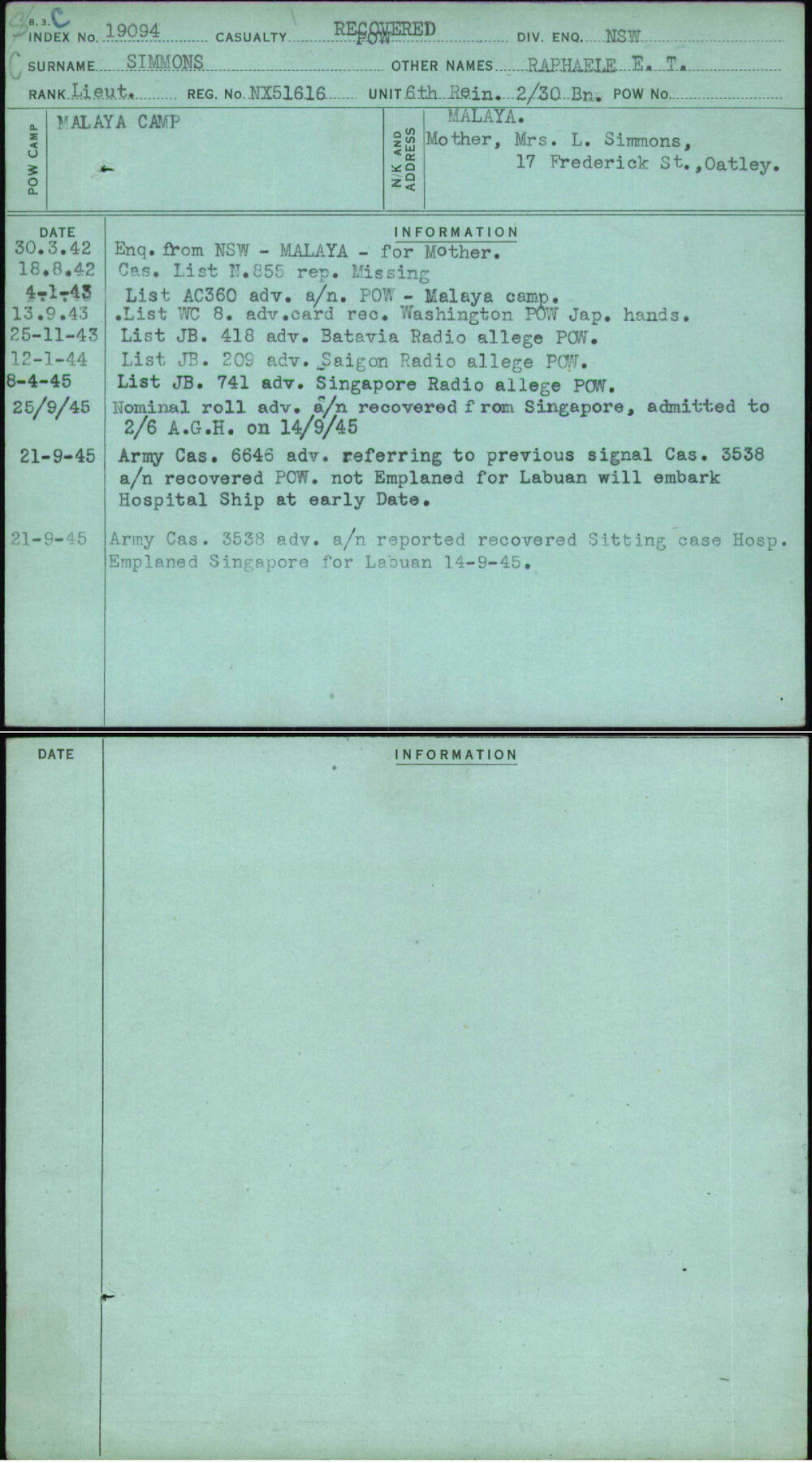 Simmons, Raphaele E T, NX51616