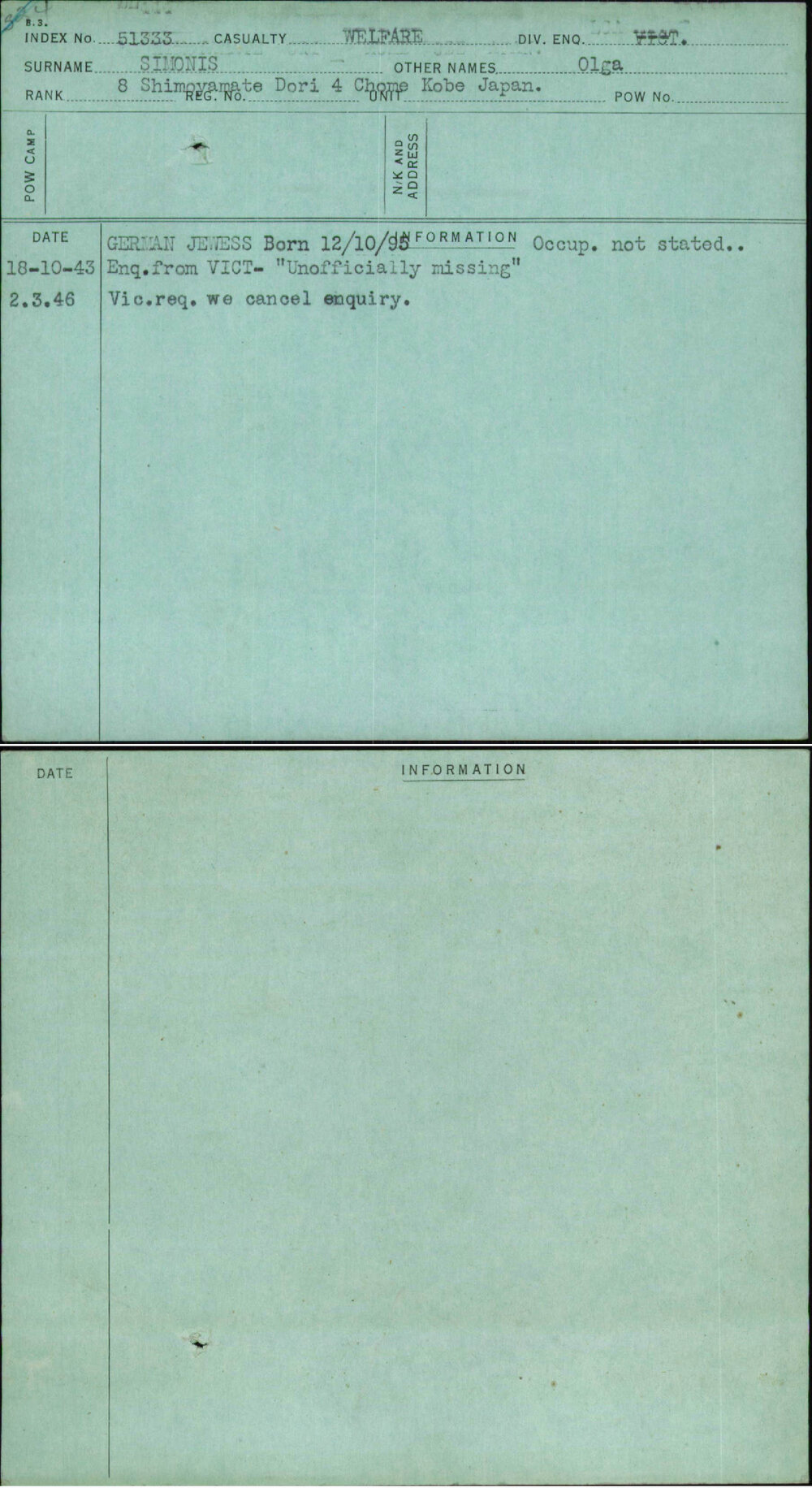 Simonis, Olga, [No Service Number]