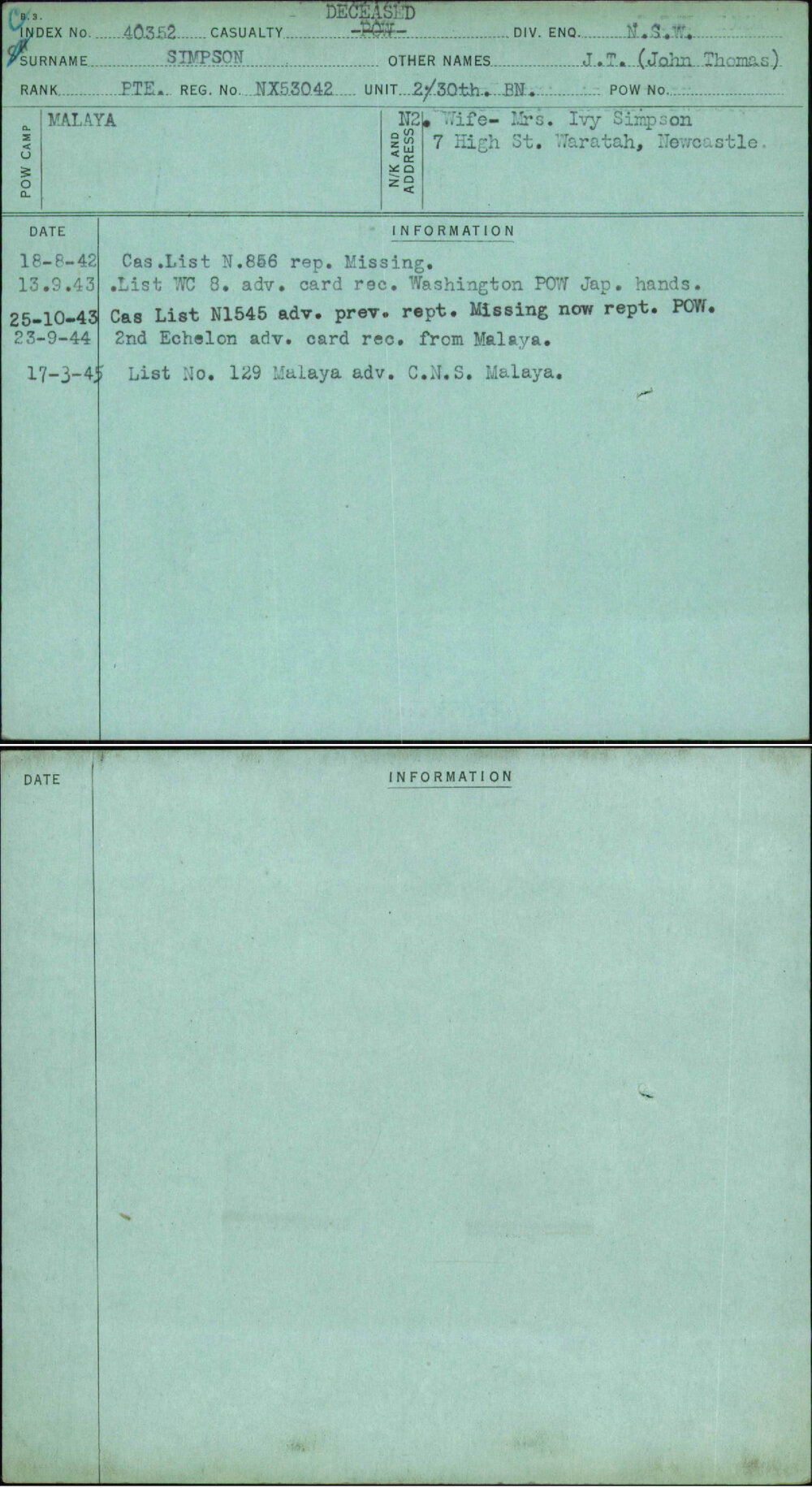 Simpson, J T (John Thomas), NX53042