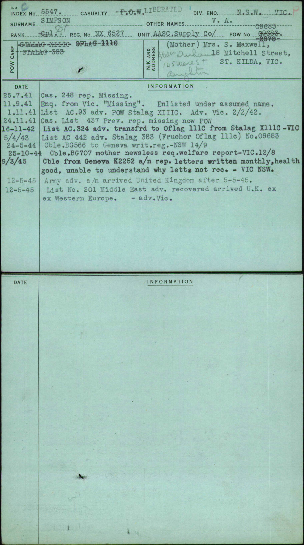 Simpson, V A, NX6527