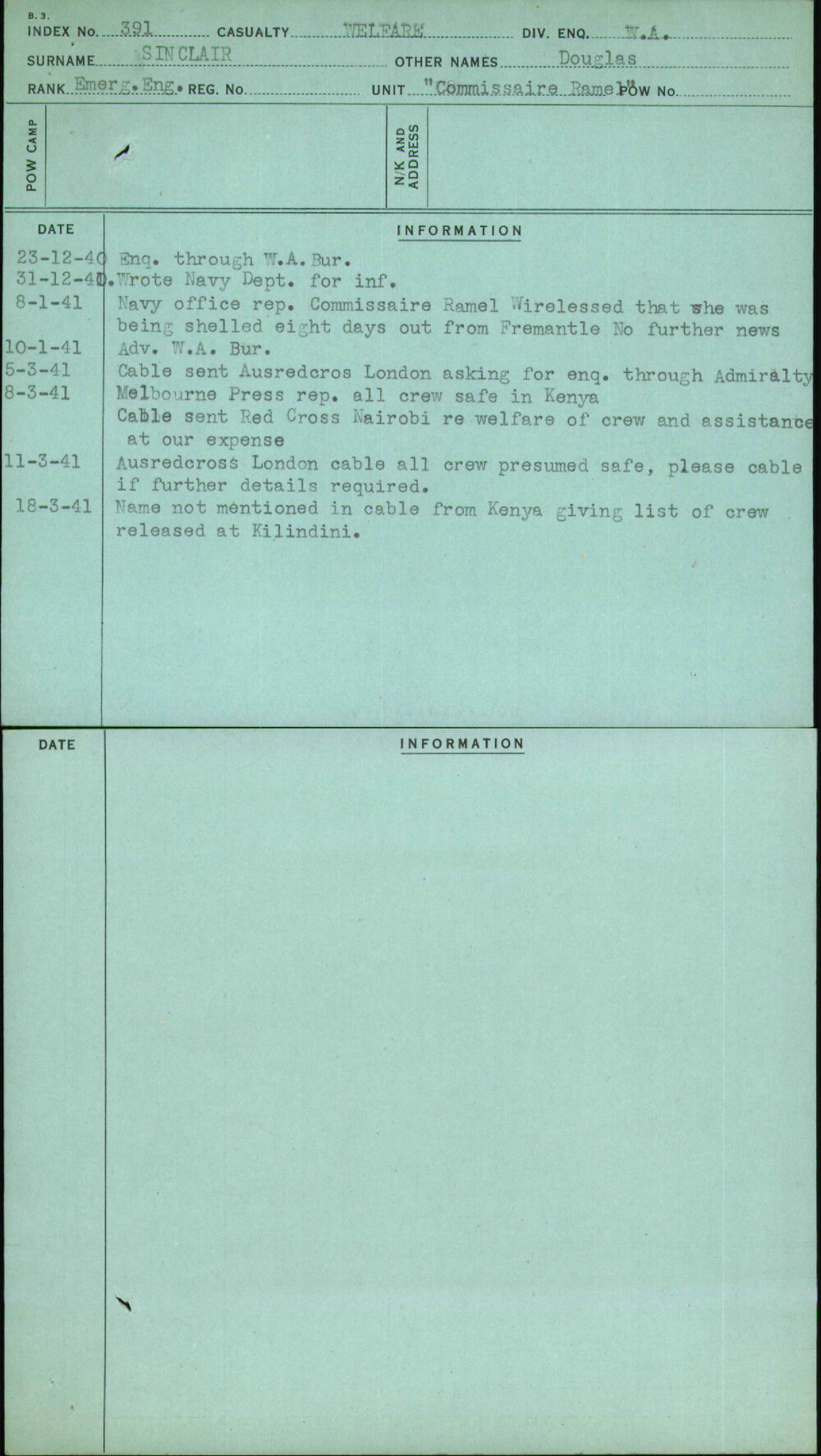 Sinclair, Douglas, [No Service Number]