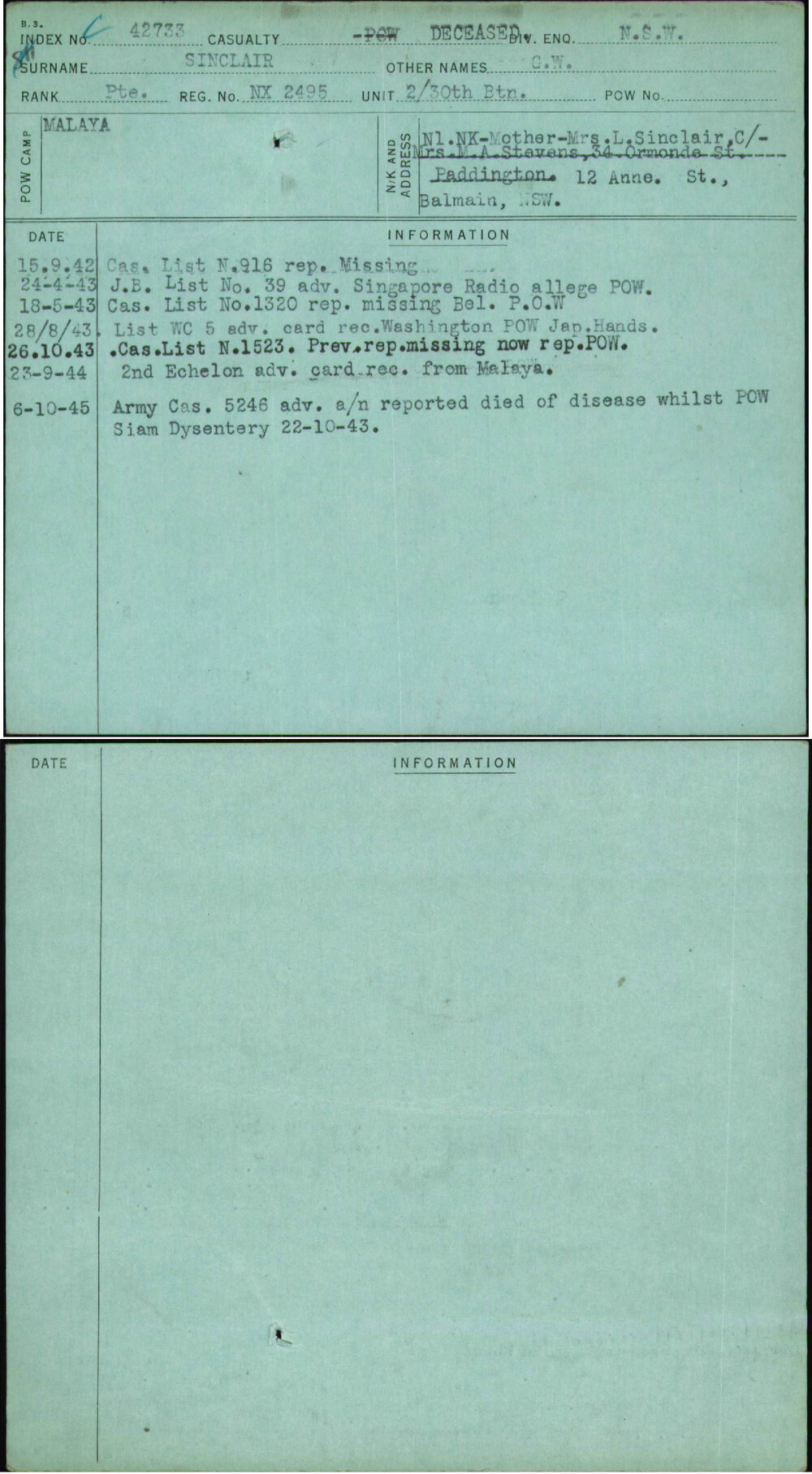 Sinclair, G W, NX2495