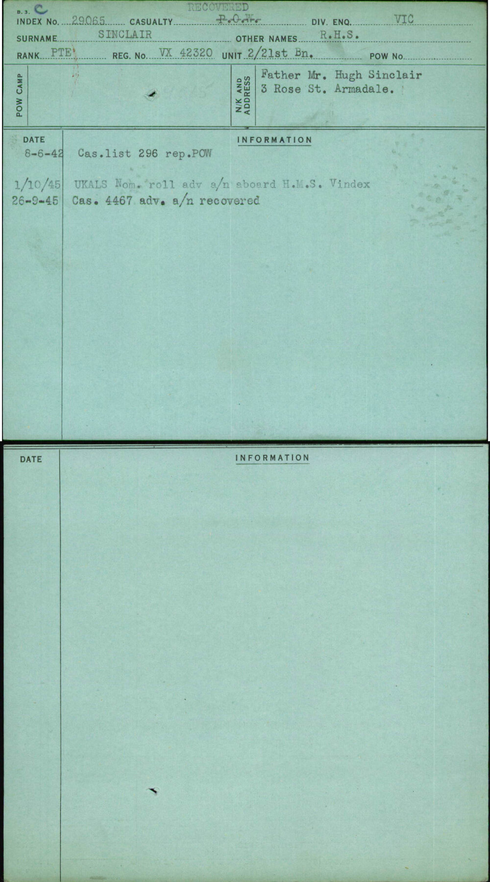 Sinclair, R H S, VX42320