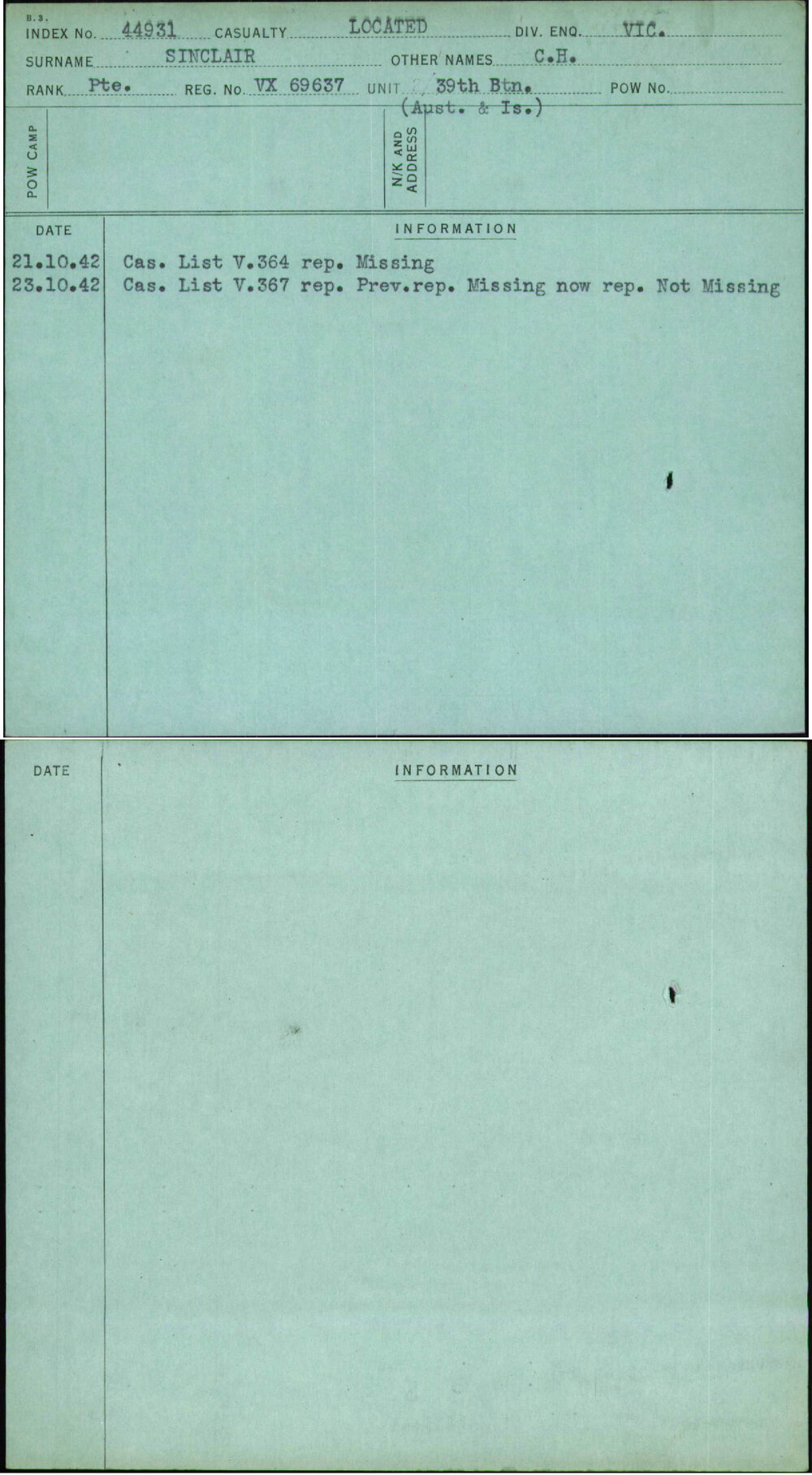 Sinclair, C H, VX69637