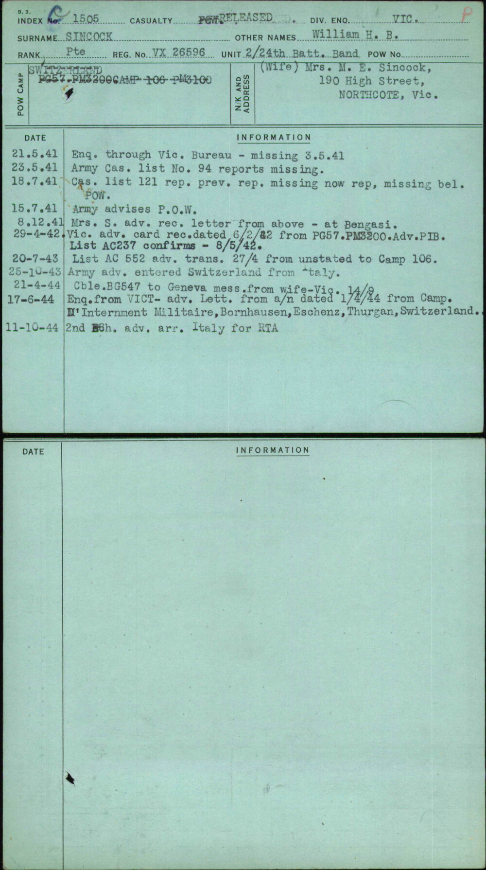 Sincock, William H B, VX26596