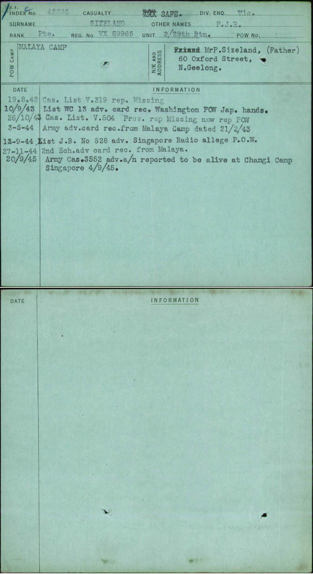 Sizeland, F J R, VX59965