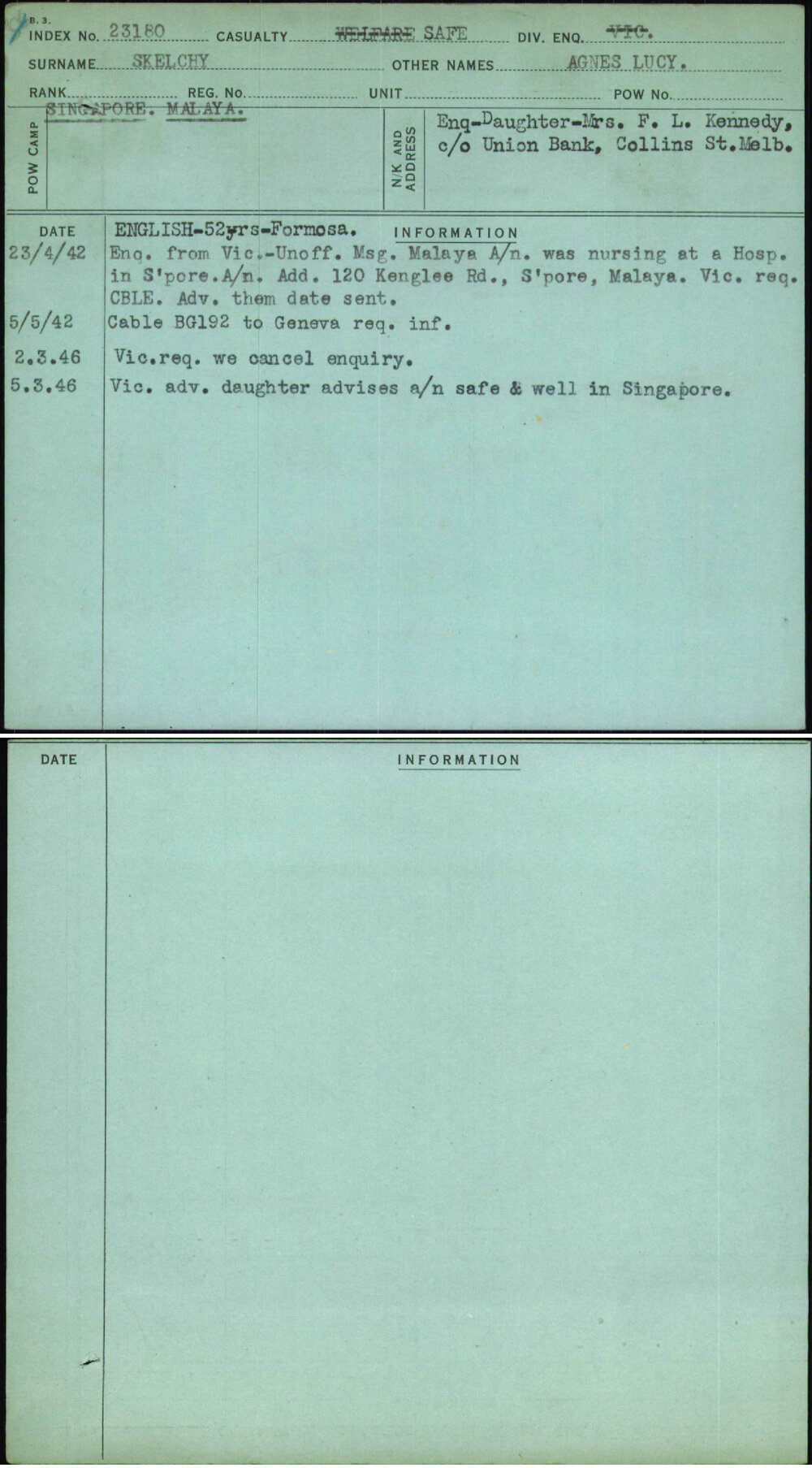 Skelchy, Agnes Lucy, [No Service Number]