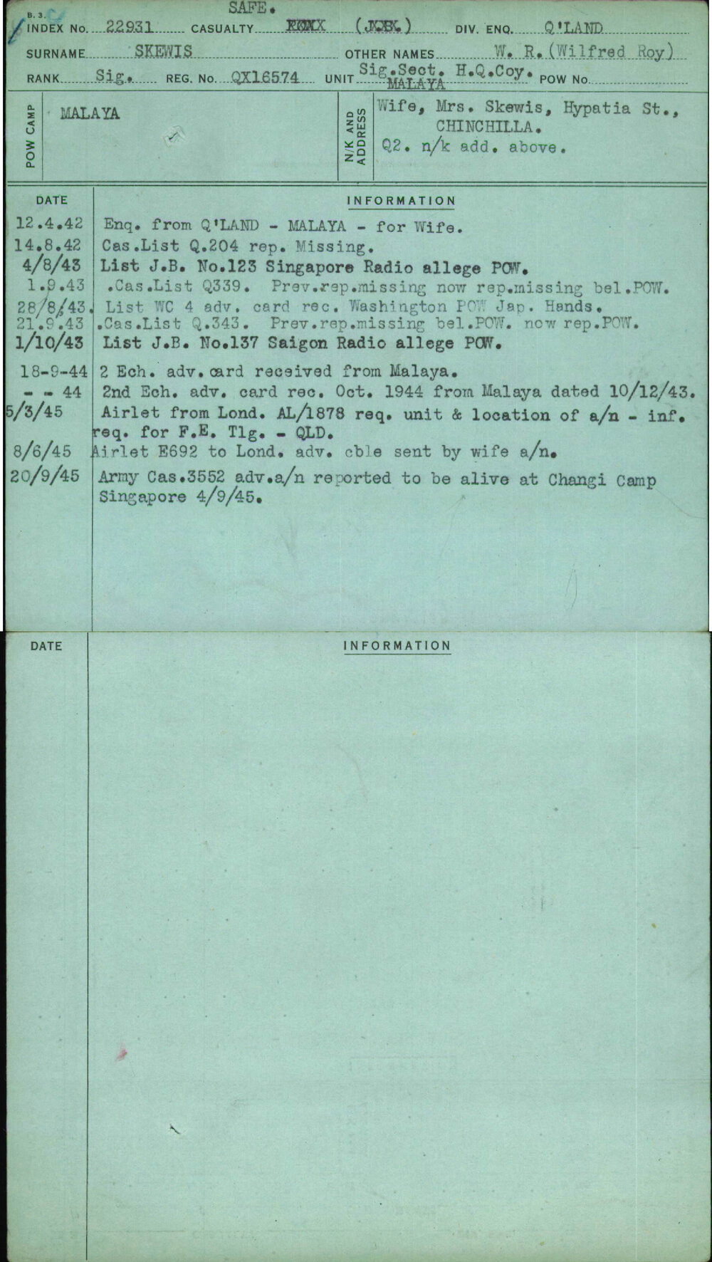 Skewis, W R (Wilfred Roy), QX16574