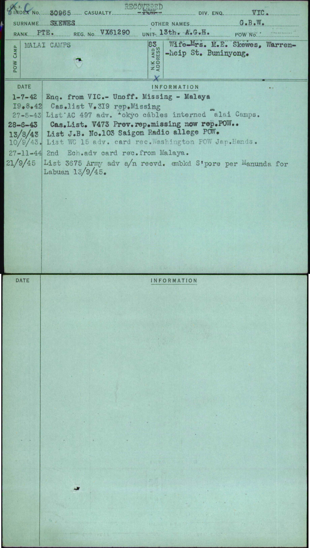 Skewes, G B W, VX61290