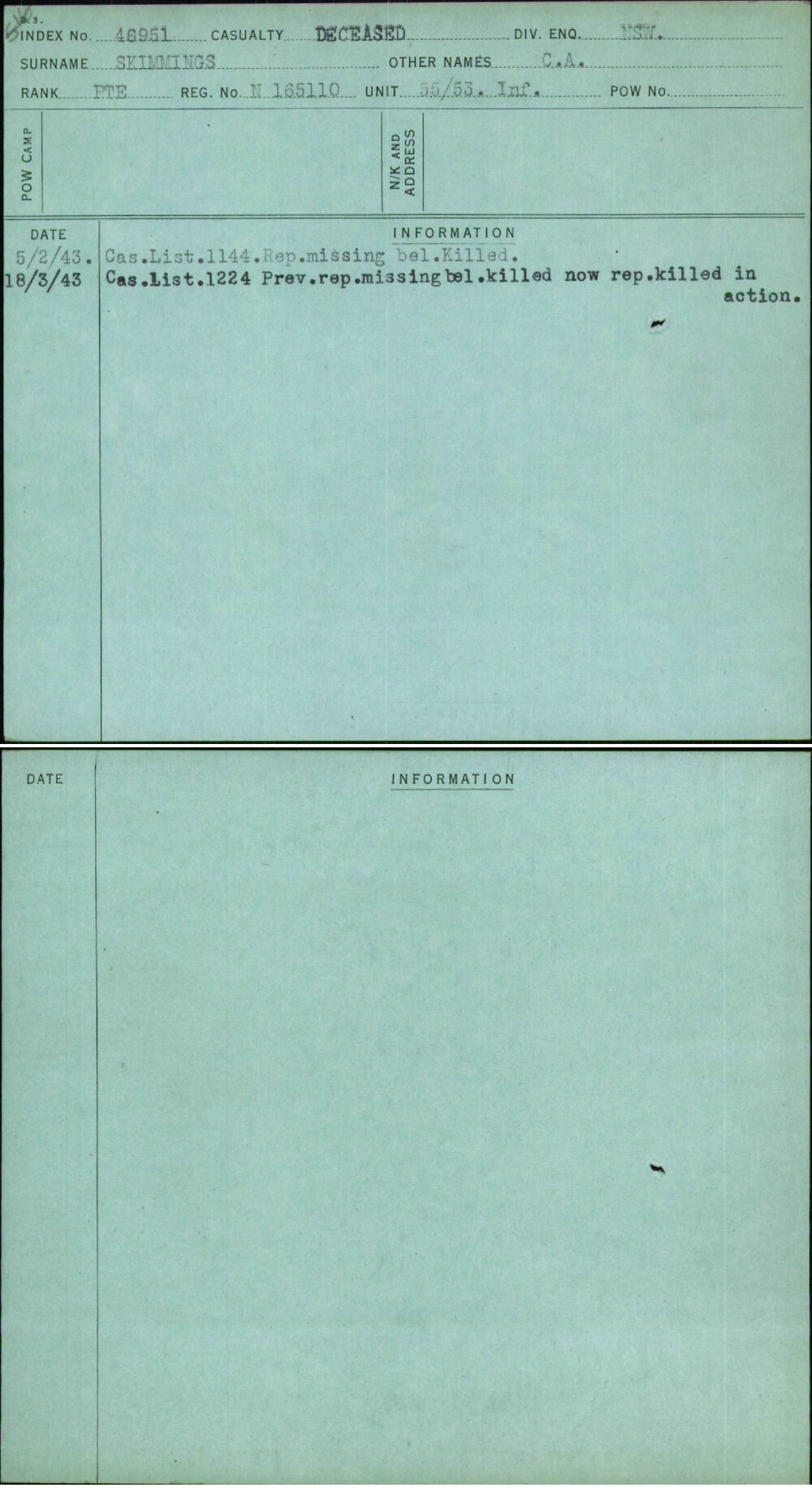 Skimmings, C A, N165110